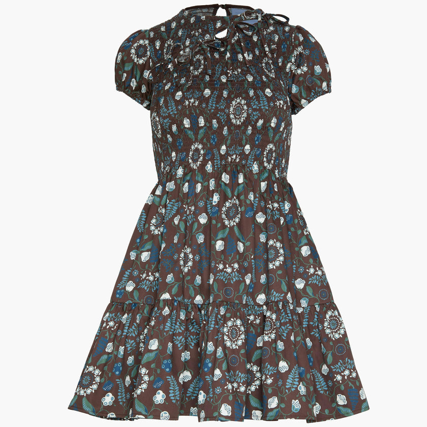 The Gia Mini Nap Dress - Chocolate Swedish Floral