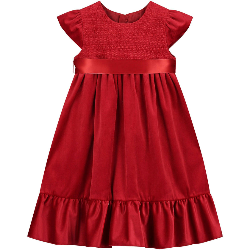 Poppy Smocked Velvet Girls Party Dress