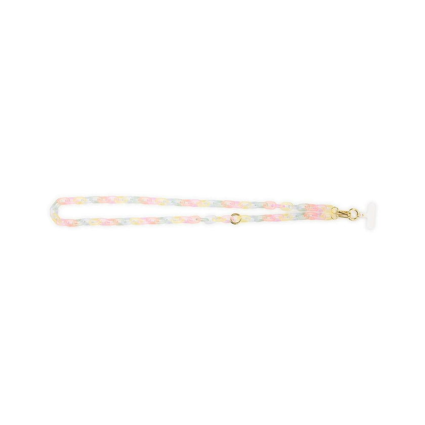Packed Party Link Up Frosted Pastel Rainbow Phone Chain - 26-Inch Multicolor Plastic Link Chain with Gold Clips and Keyring Clasp for Phone Cases and Pouches