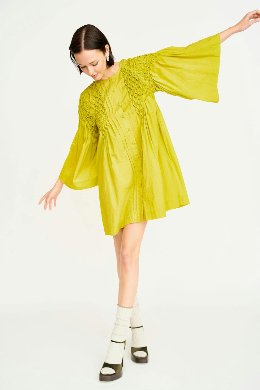 Ynez Smocked Dress in Lemongrass