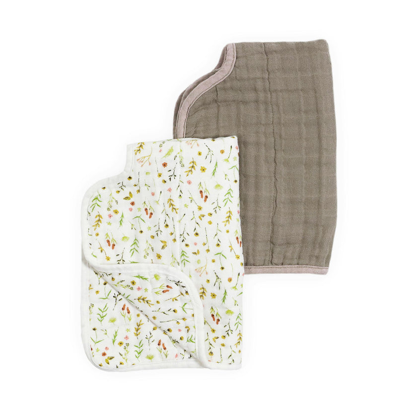 Organic Cotton Muslin Burp Cloth 2 Pack - Floral Field + Driftwood