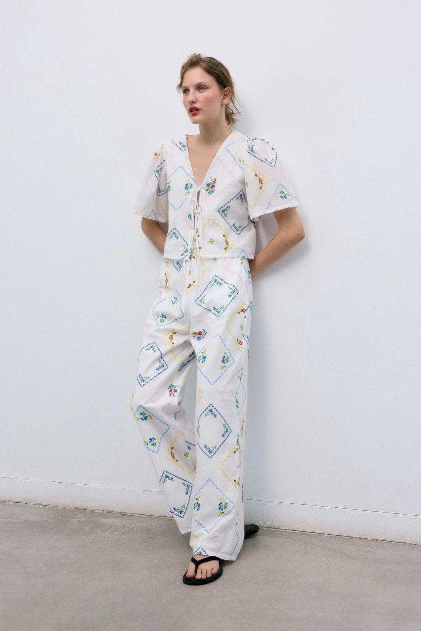 Jacinthe Woman Pant Multicolor Embroidery