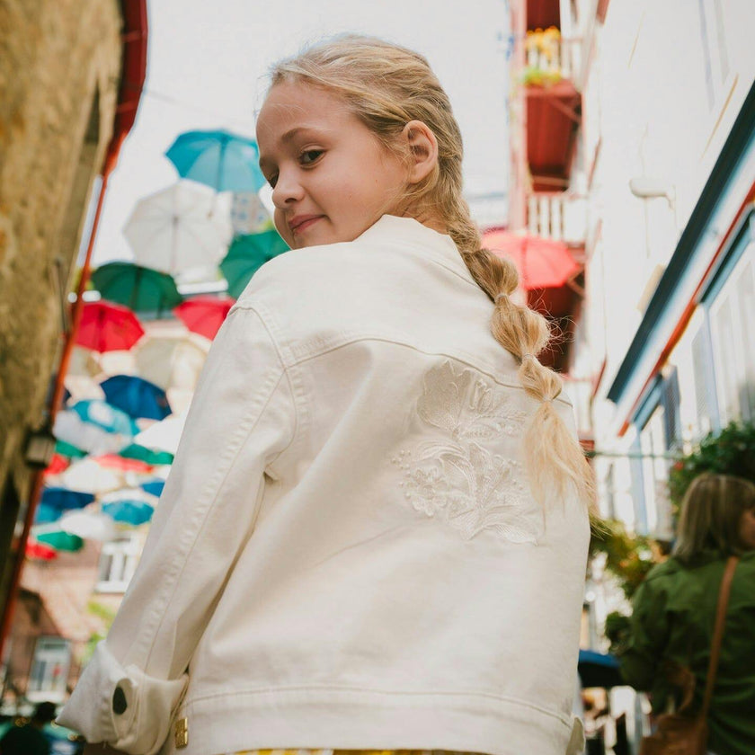 White Denim Jacket With Embroidery