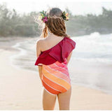Sunset Beach Rainbow One Shoulder Ruffle