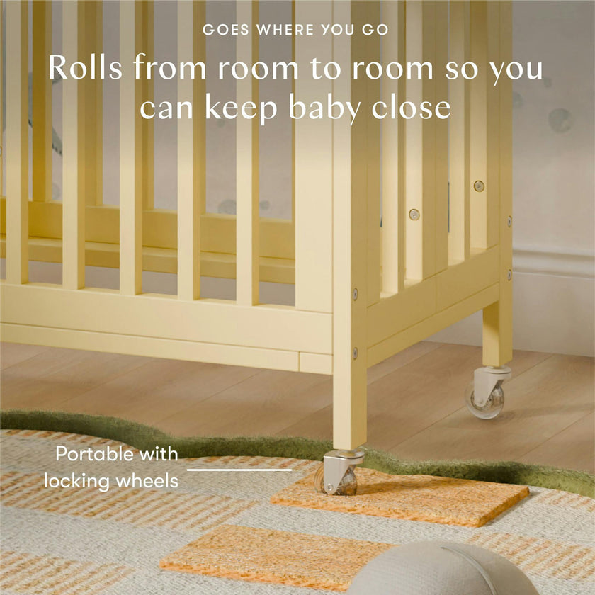 Rolli 9-in-1 Convertible All-Stages® Crib with Bassinet & Toddler Bed Conversion Kits in Pale Yellow