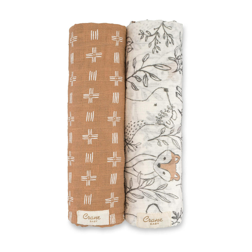 Ezra Cotton Muslin Swaddle Blanket Set (Woodland, Set of 2)