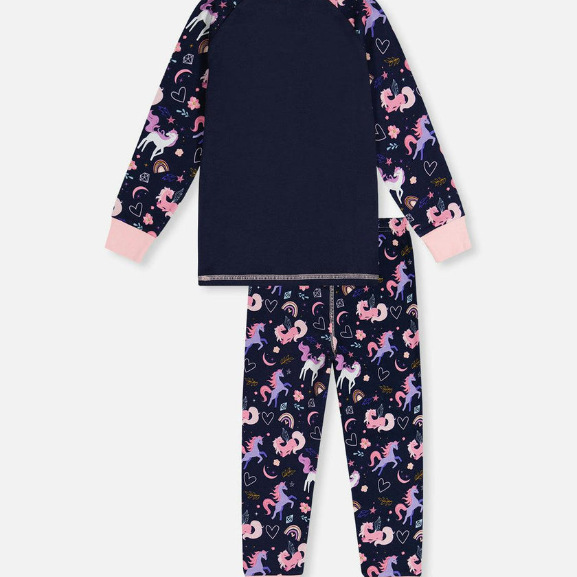 Organic Cotton Two Piece Pajama Set Purple Unicorn Print