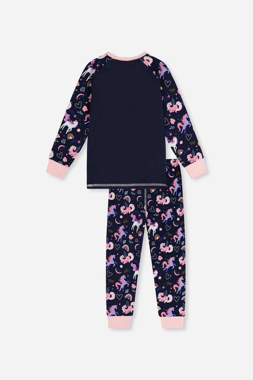 Organic Cotton Two Piece Pajama Set Purple Unicorn Print