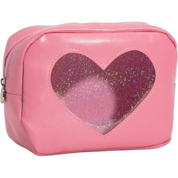 Pink Glitter Heart Cosmetic Bag