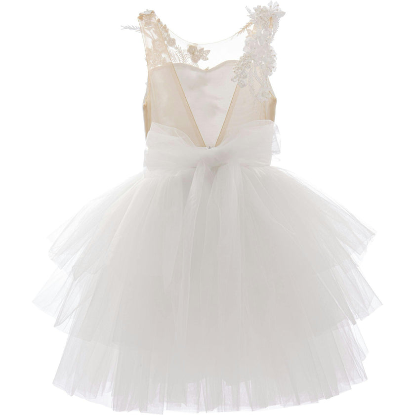 White Carnelian Floral Embroidered Tulle Dress