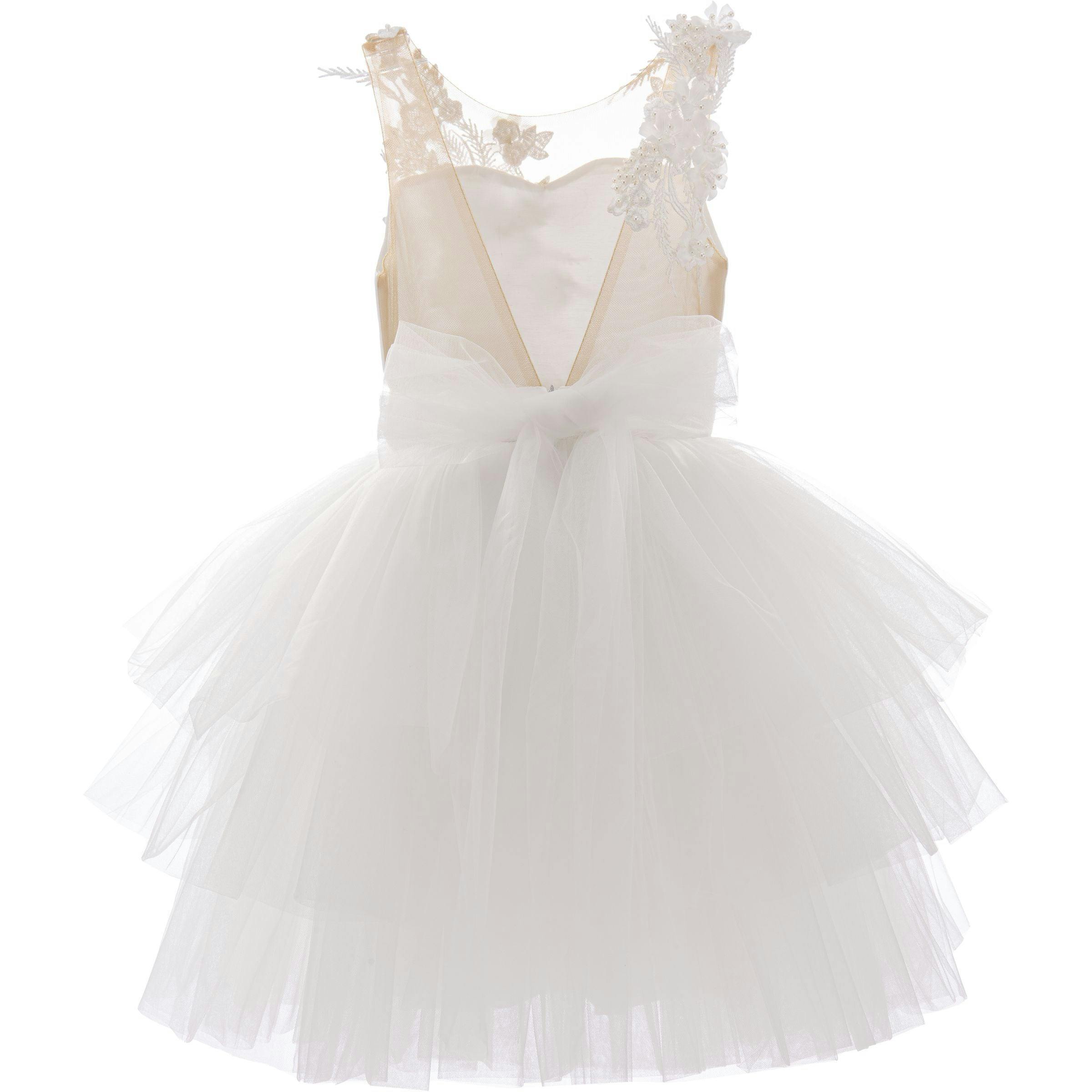 White Carnelian Floral Embroidered Tulle Dress