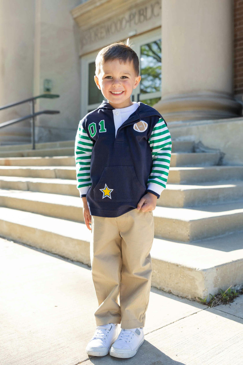 Hooded Knit Shirt with Varsity Football Motifs