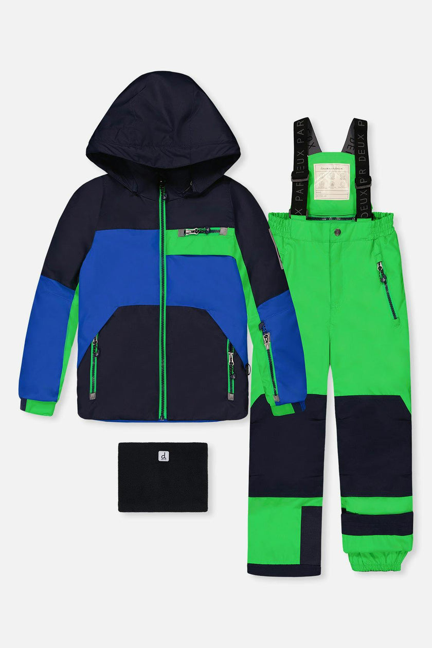 Two Piece Play Snowsuit Royal Blue And Green Colorblock
