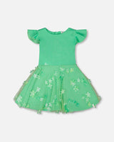 Bi-Material Dress Bright Mint Green