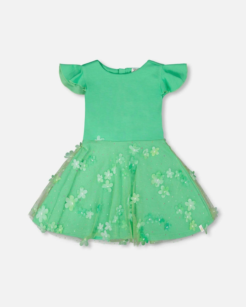 Bi-Material Dress Bright Mint Green