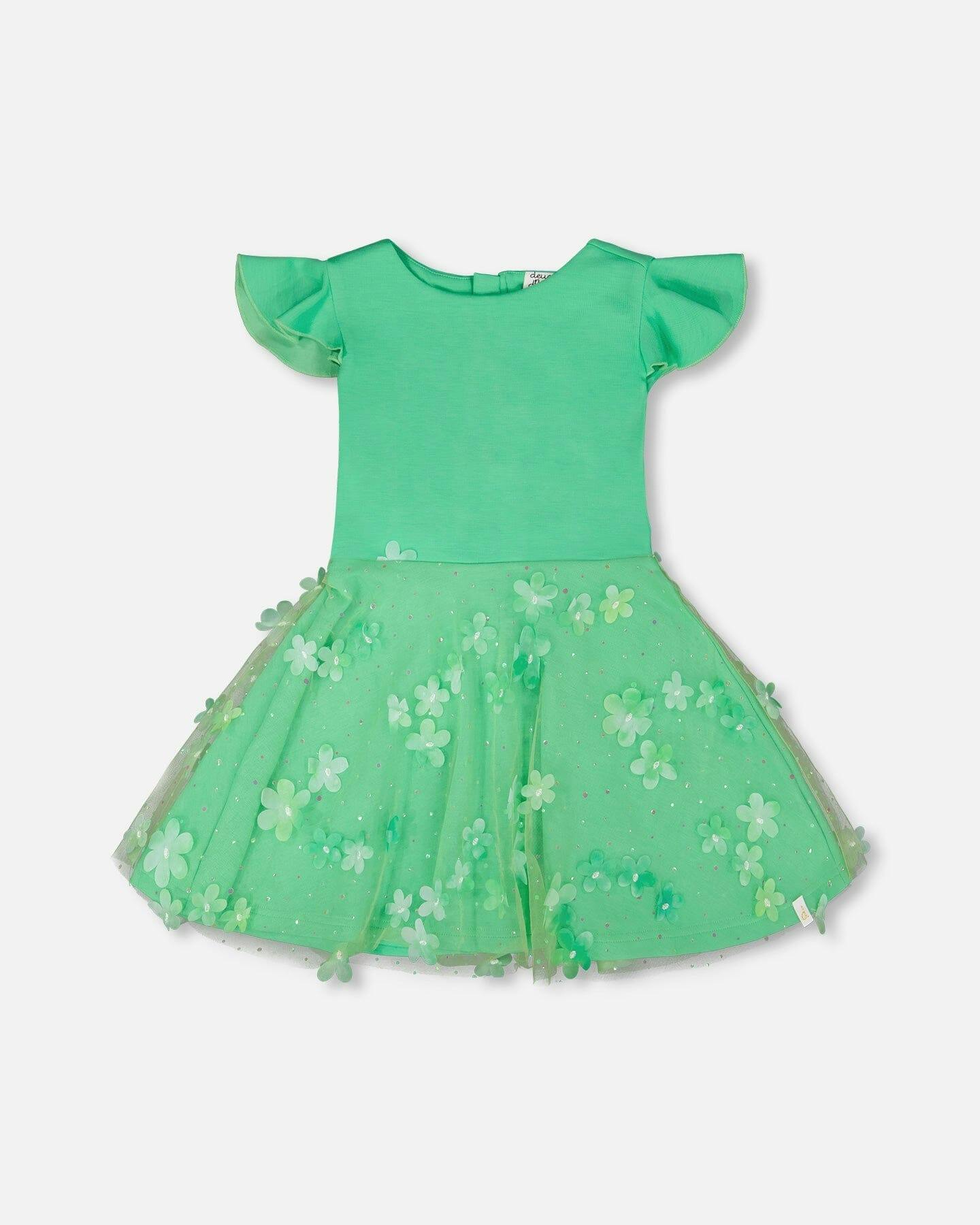 Bi-Material Dress Bright Mint Green