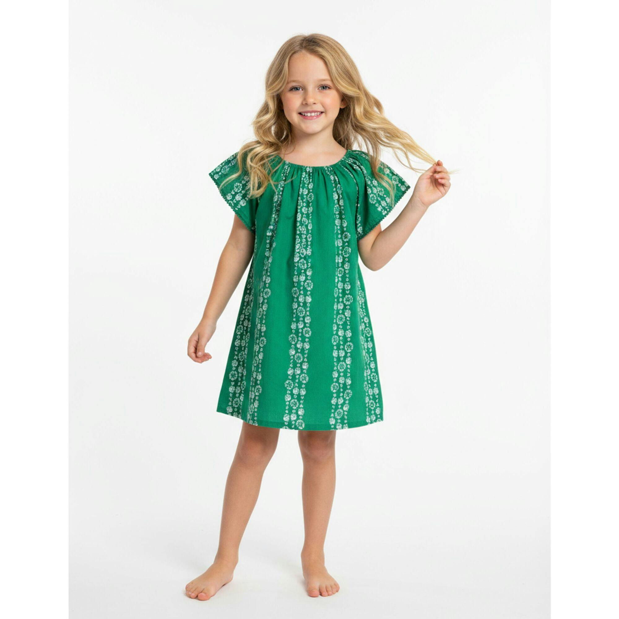 Mini Capucine Girls Caftan Jungle Sea Shells, Green