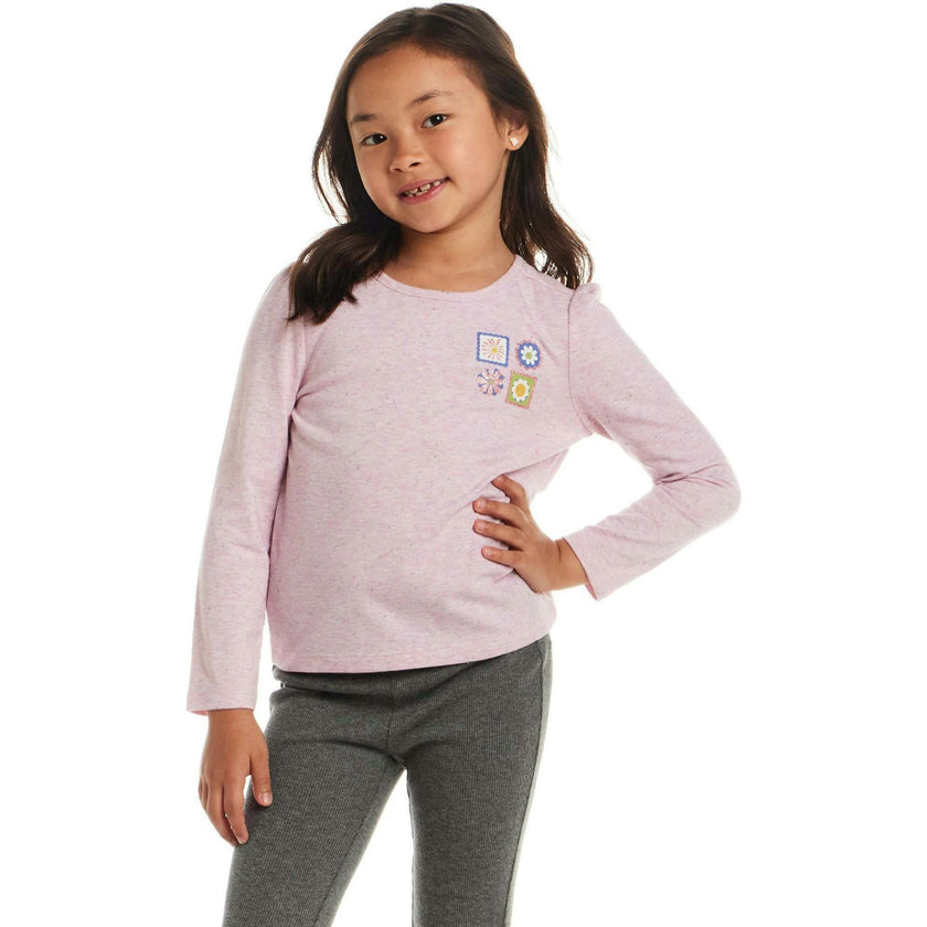 Girls Speckled Long Sleeve Tee| Pink Flowers