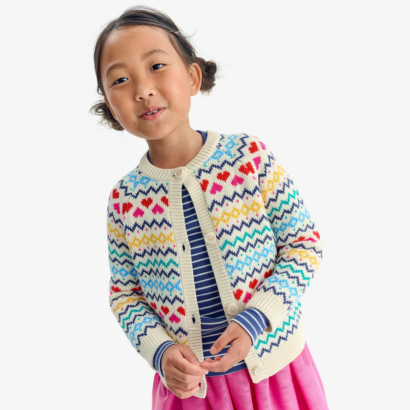 Kids cardigan in fair isle hearts