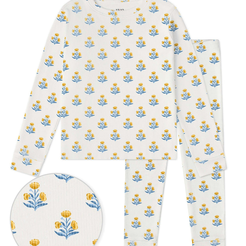 The Organic Long Sleeve Pajama Set [Marigold Block Floral]