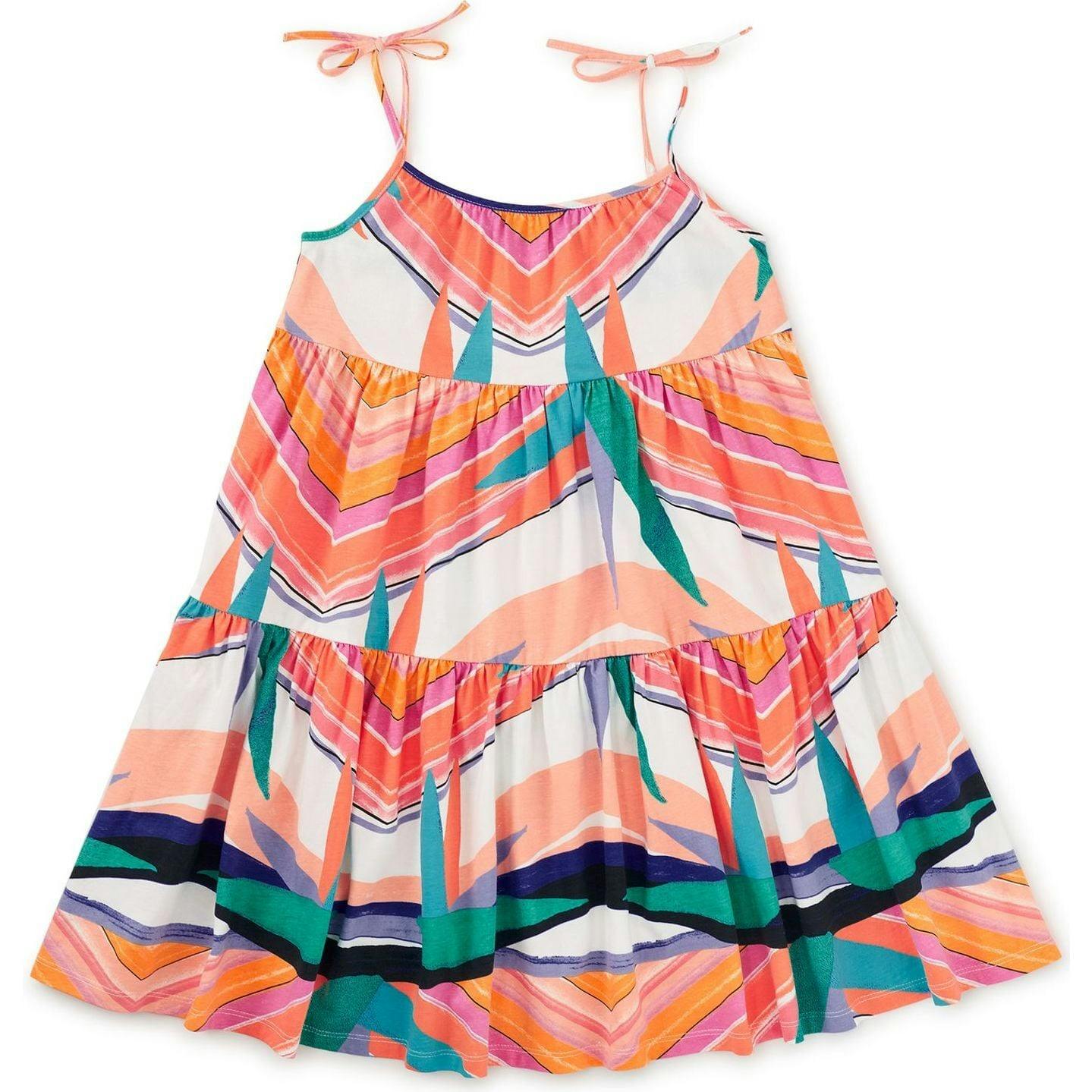 Tie Shoulder Tiered Dress, Multi
