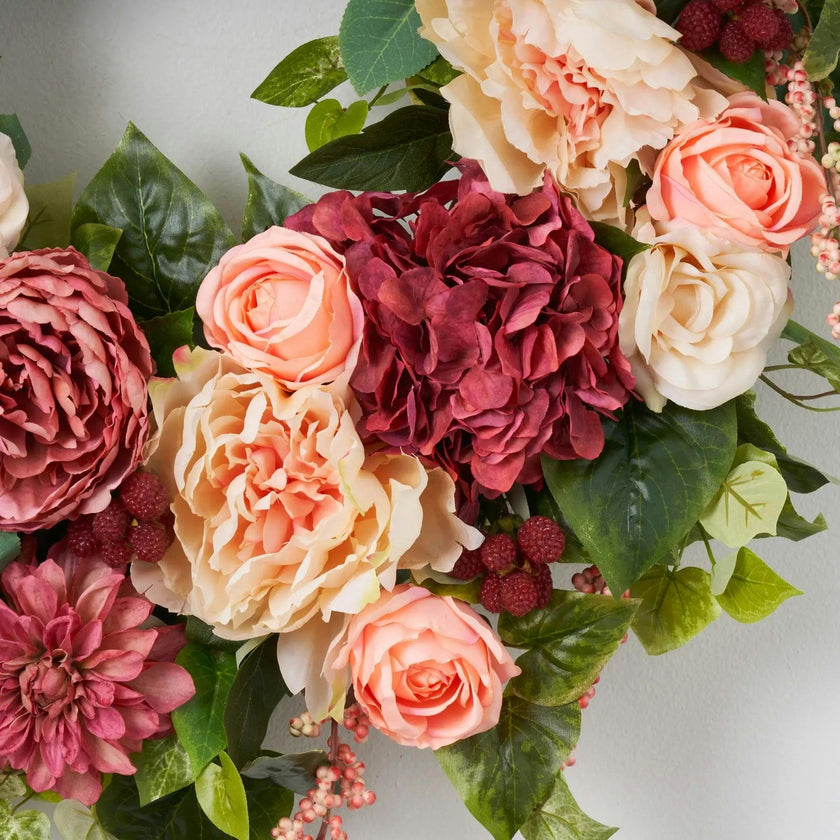 Blush & Bashful - Mixed Dahlia, Peony & Rose Spring Summer Front Door Wreath