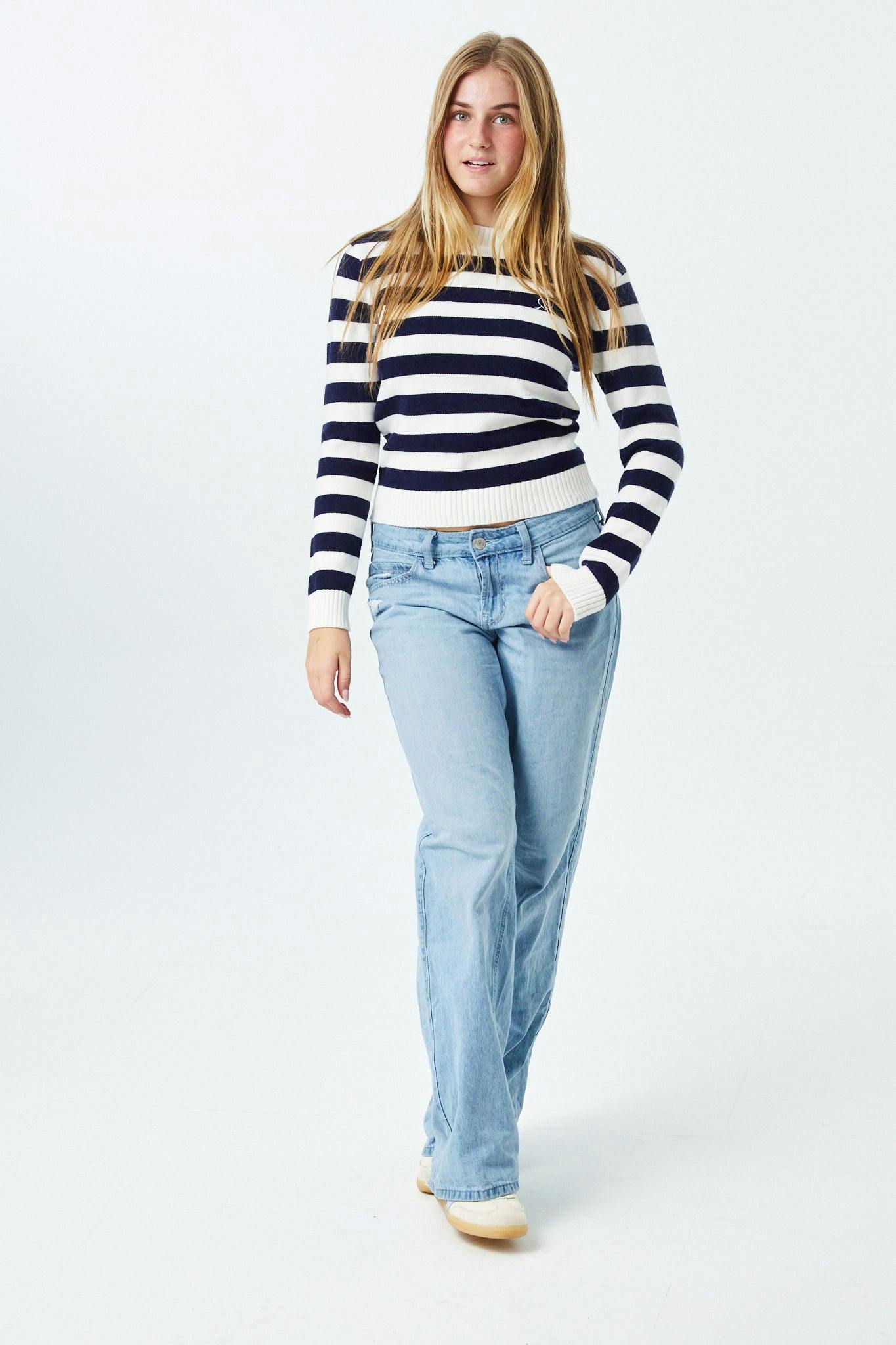 Tiegan Navy & White Stripe Sweater