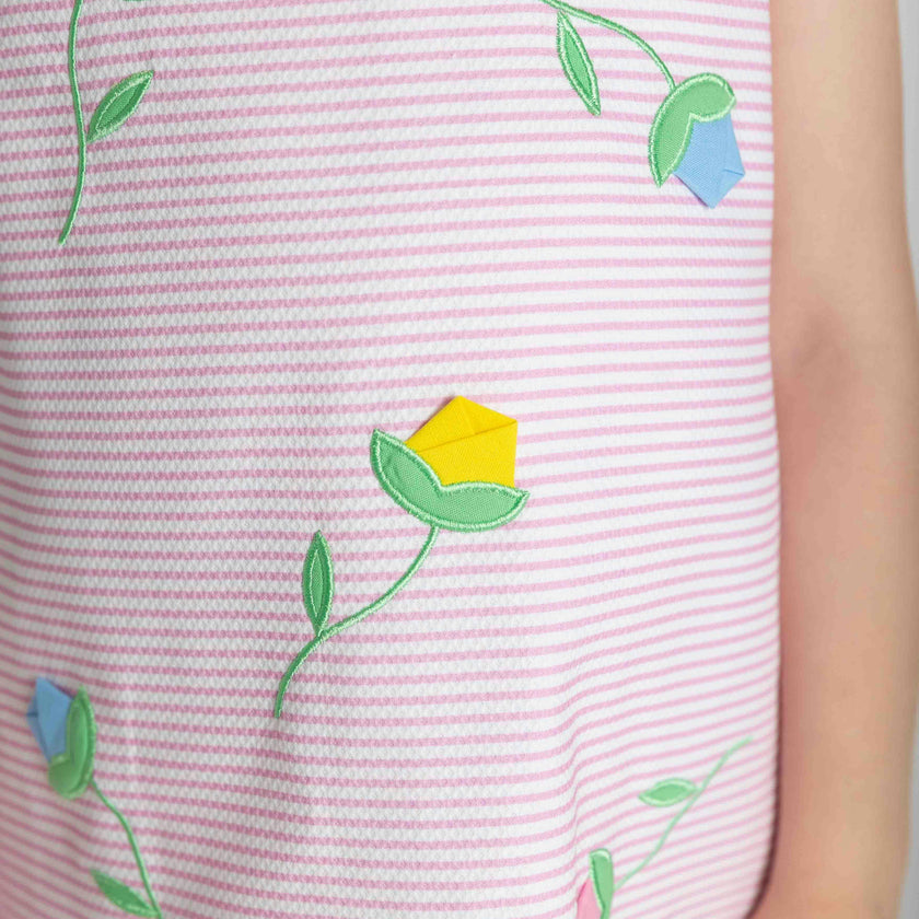 Stripe Pique Dress With Tulips