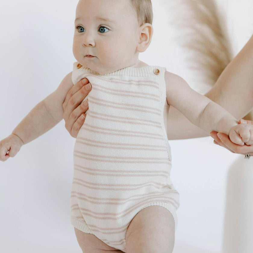 Organic Cotton Stripe Knit Bubble Romper