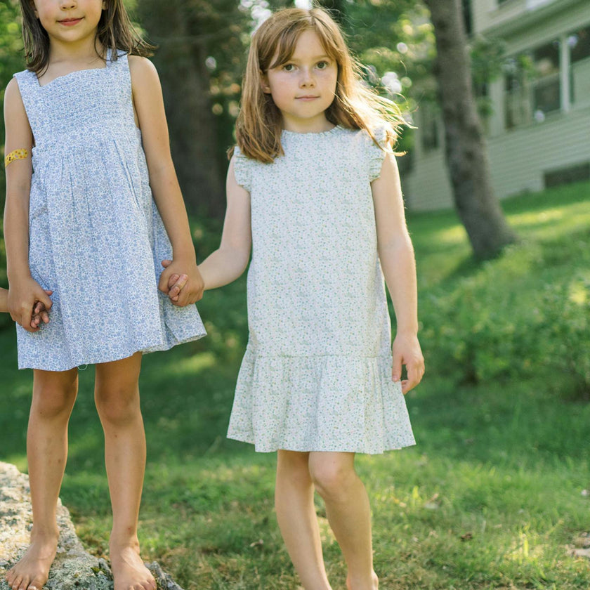 girls sea marsh floral drop waist dress