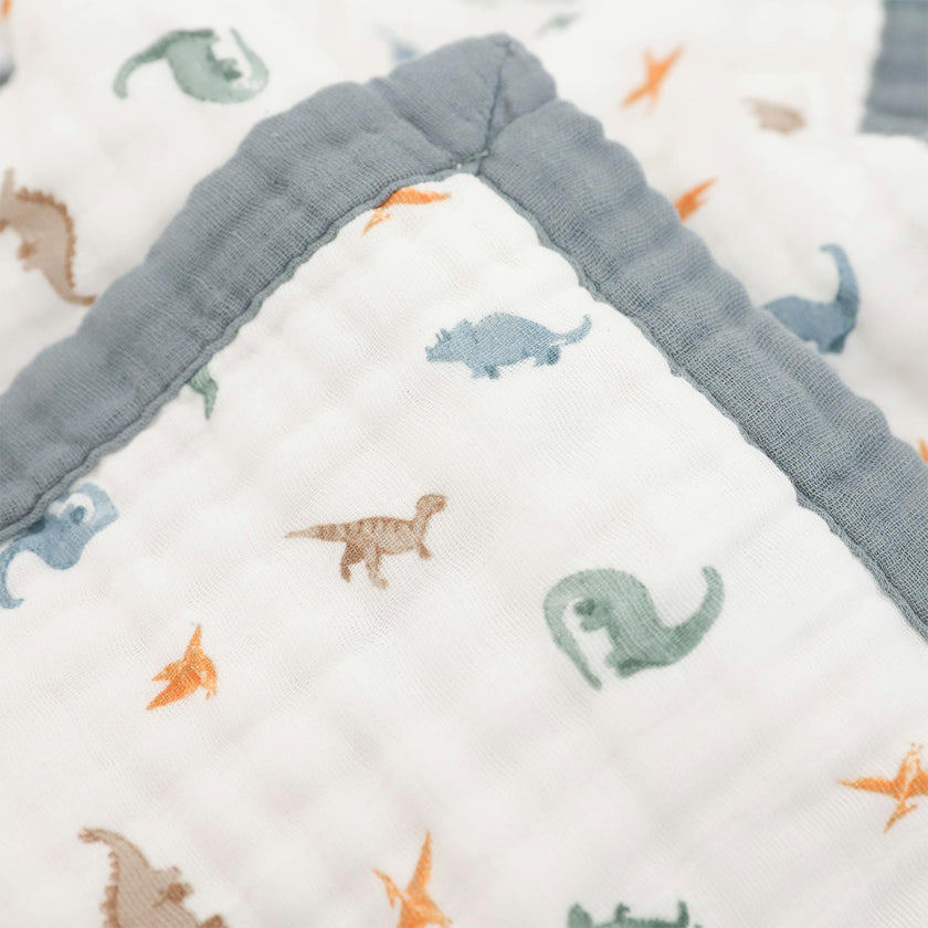 Organic Cotton Muslin Quilted Throw - Little Dino