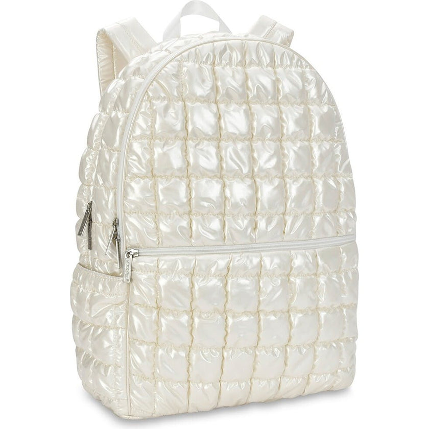 Pearl White Shiny Puffer Backpack