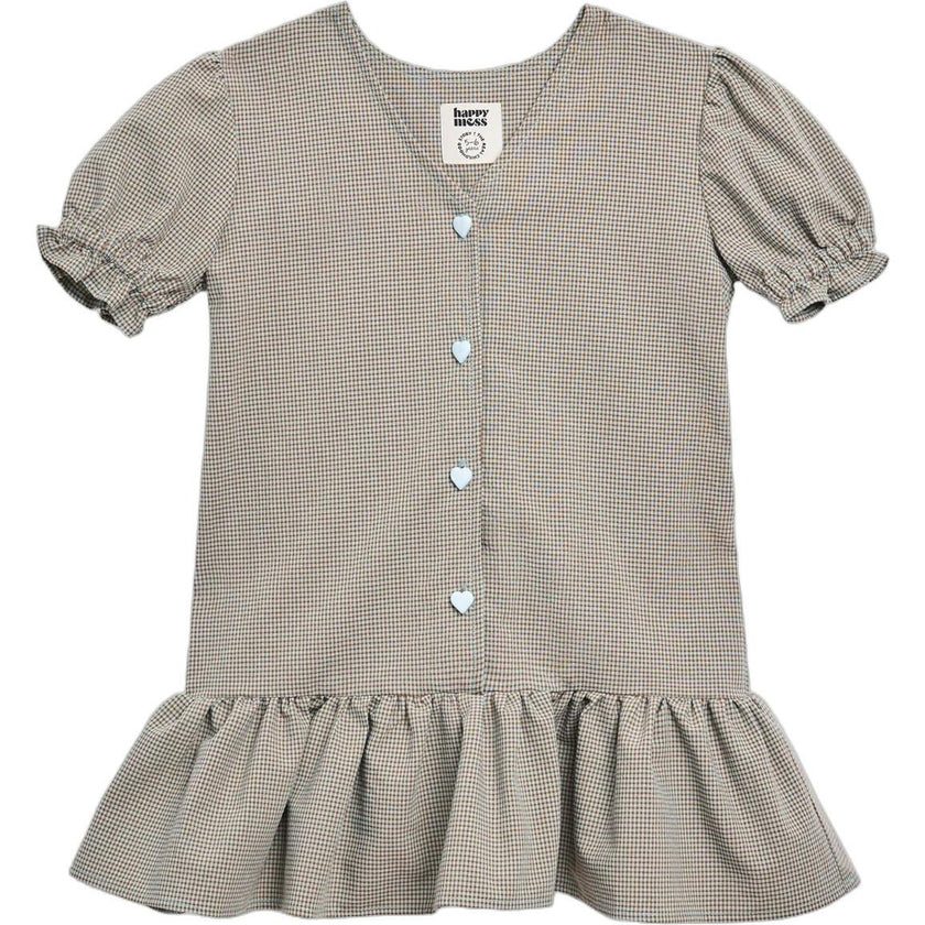children's vichy frilled dress - foggy brown