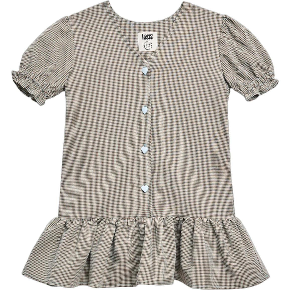children's vichy frilled dress - foggy brown