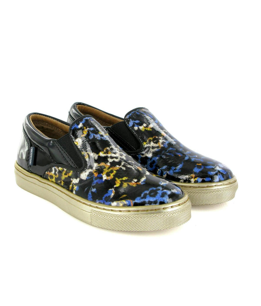 Slip On Patent Leather Sneakers, Black Blue & Yellow