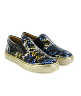 Slip On Patent Leather Sneakers, Black Blue & Yellow
