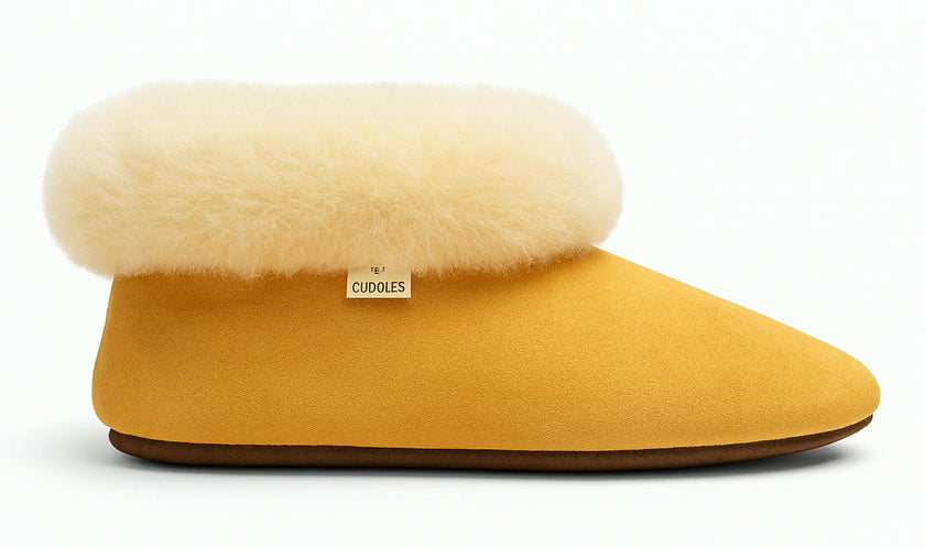 Kids Genuine Alpaca Fur Slippers | Handmade in Peru | Naturally Hypoallergenic | Golden Honey