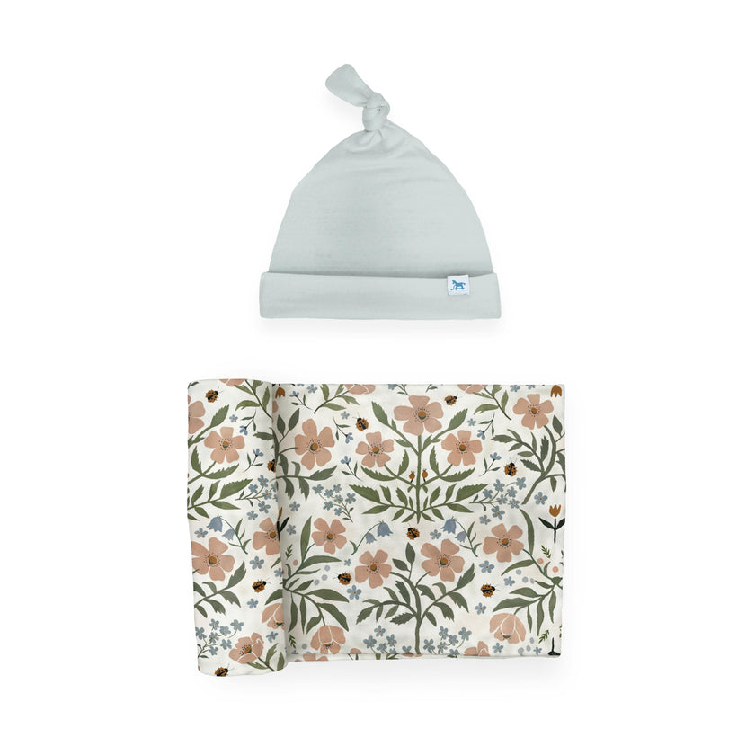Stretch Knit Swaddle and Hat Set - Wild Rose