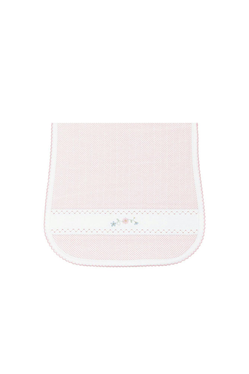 Pink Herringbone Embroidered Burp Cloth