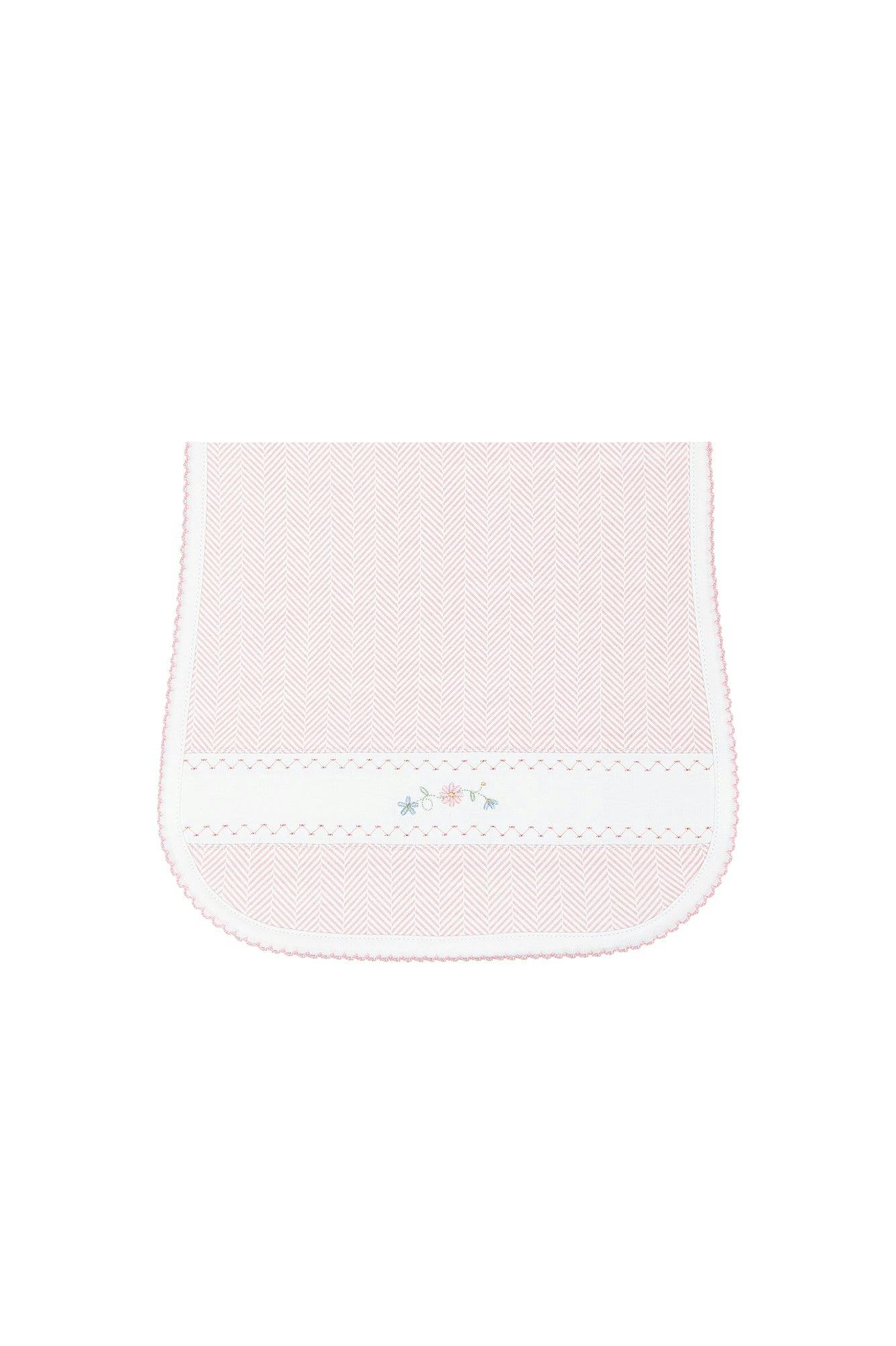 Pink Herringbone Embroidered Burp Cloth