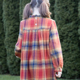 Girls' Long Sleeve Ruffle Neck Plaid Dress