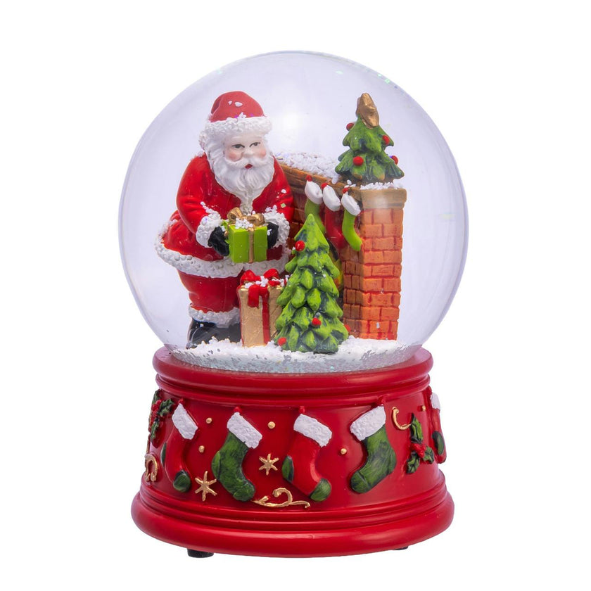Kurt Adler 100MM Wind-Up Musical Santa With Fireplace Water Globe