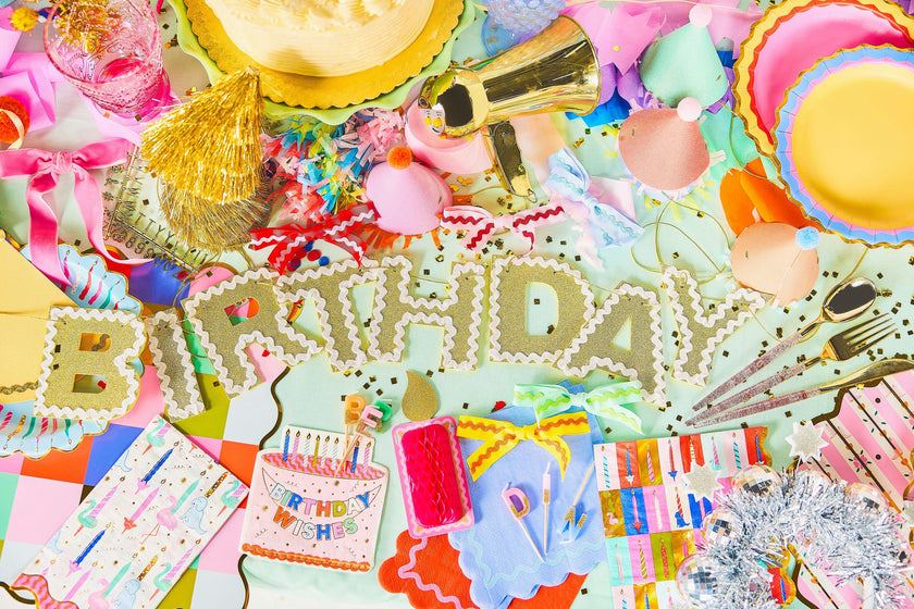 Packed Party Happy Birthday Gold Shimmer Reusable Banner - 80-Inch Glitter Gold Felt Letters with Ric Rac Trim for Birthday Parties and Celebrations