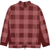 Corduroy Plaid Mao Collar Long Sleeve Toggle Top