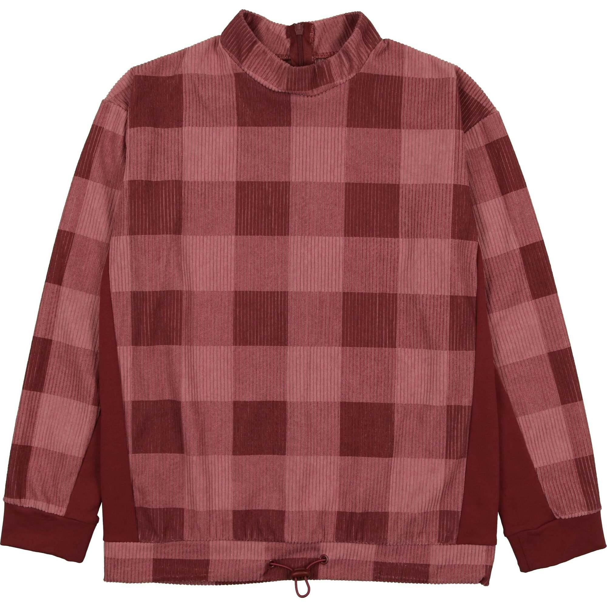 Corduroy Plaid Mao Collar Long Sleeve Toggle Top
