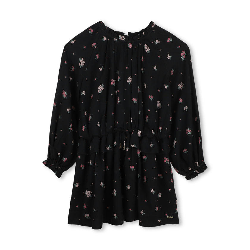 Black Floral Crepe Dress