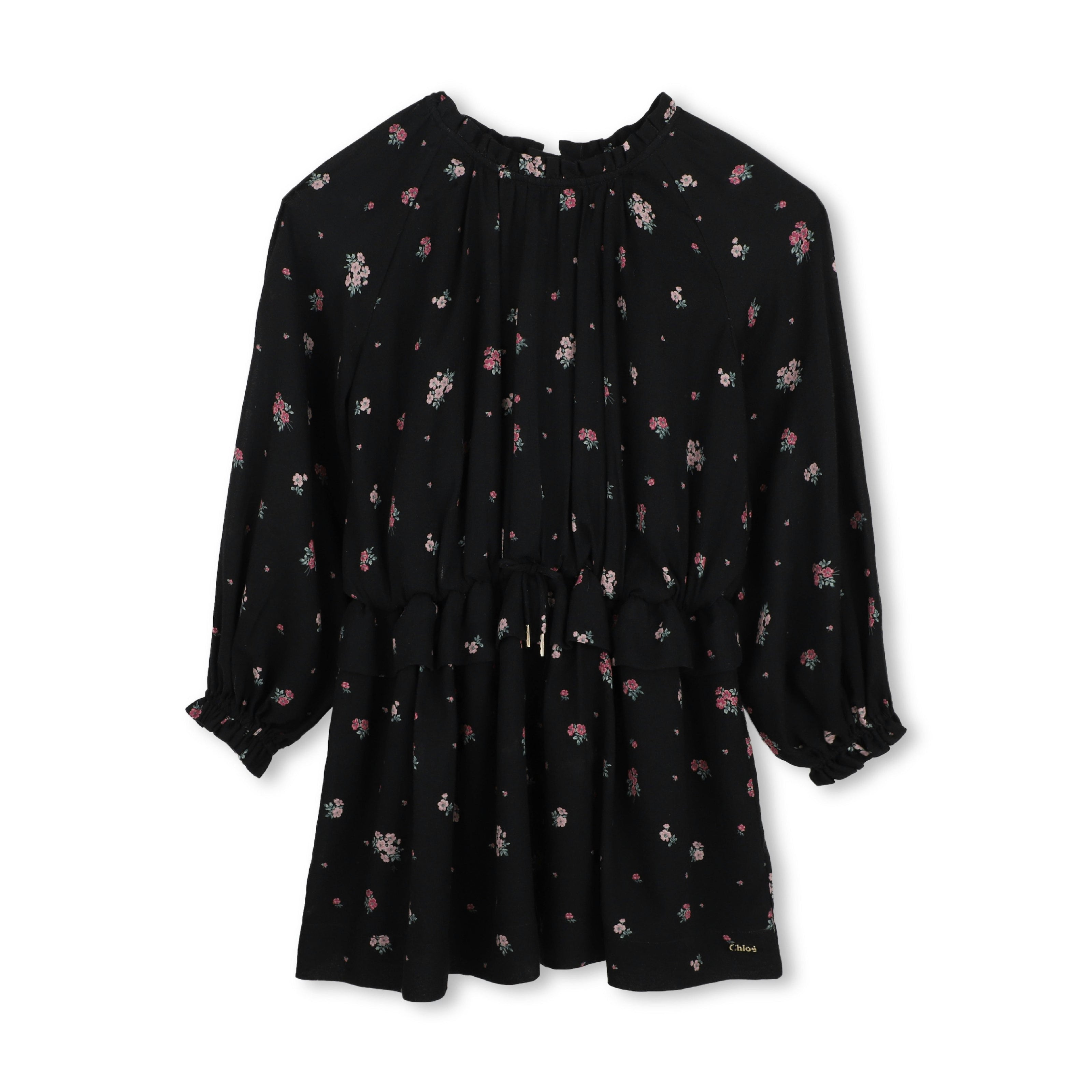 Black Floral Crepe Dress