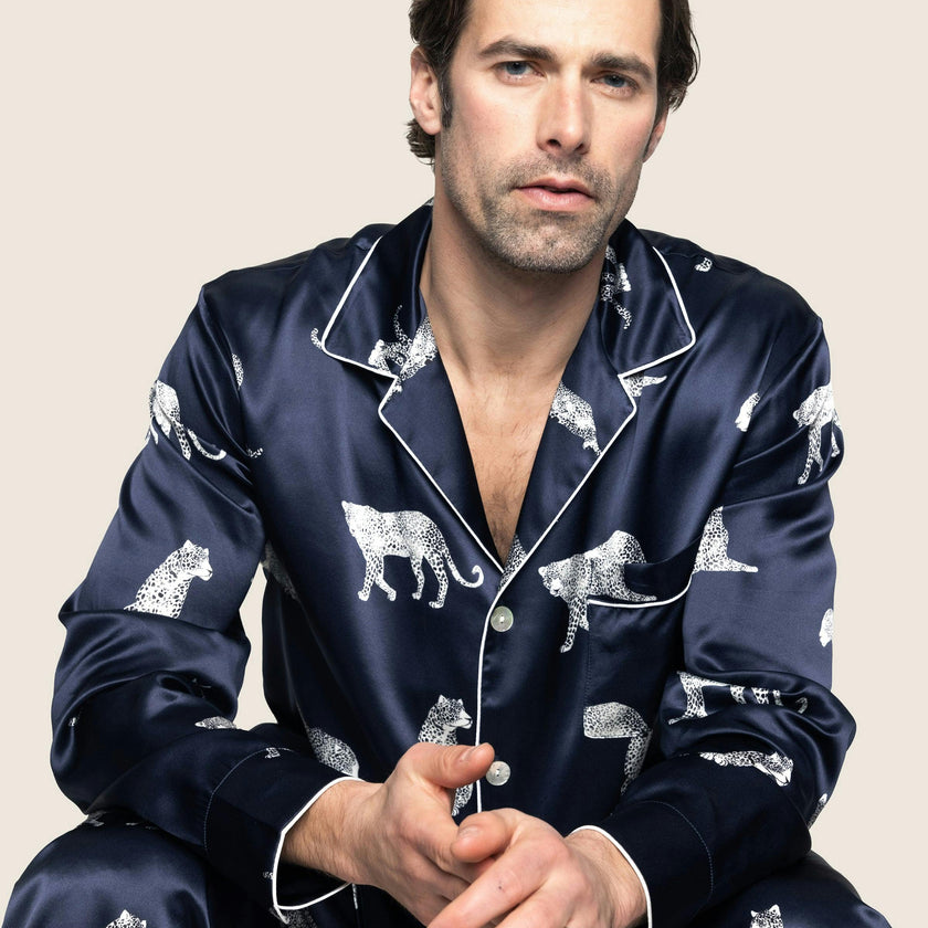 Men's Silk Pajama Set in Panthère de Nuit