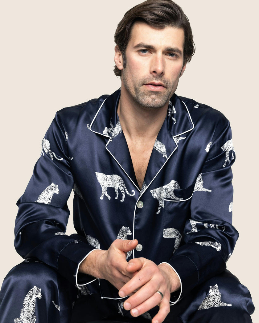 Men's Silk Pajama Set in Panthère de Nuit