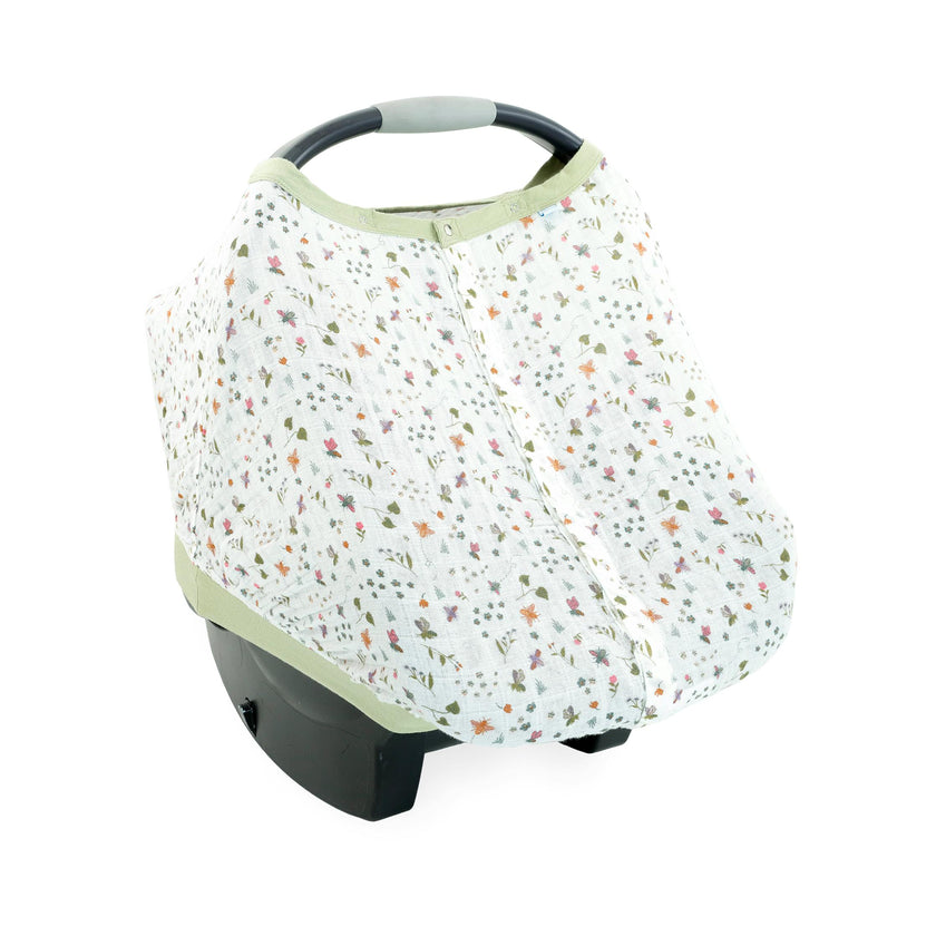 Cotton Muslin Car Seat Canopy - Garden Bees